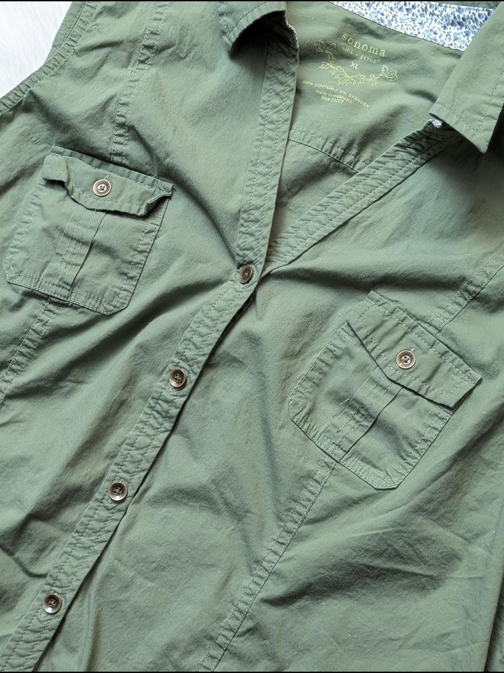 Sonoma Army Green Sleeveless Button Down Utility Top Size XL - Picture 9 of 13
